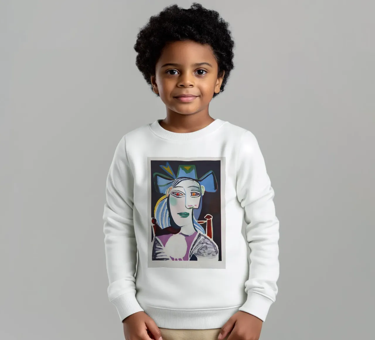 Picasso "Woman with Hat" Expressive Portrait Print kids sweatshirt by homdeco