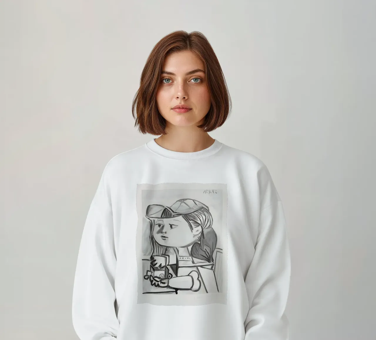 Picasso "Ragazza con cappello" Stampa ritratto in bianco e nero felpa da homdeco