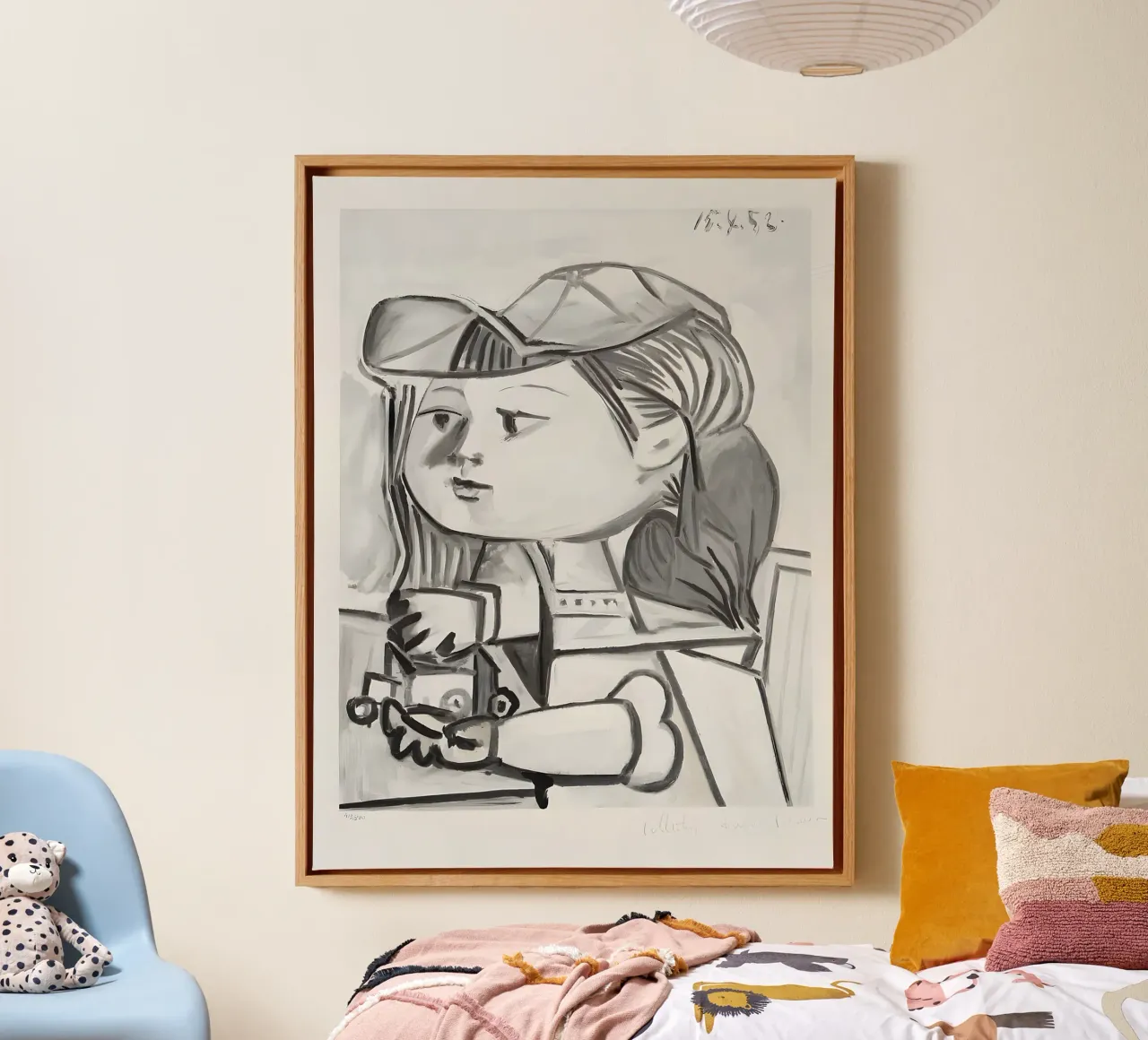 Picasso "Ragazza con cappello" Stampa ritratto in bianco e nero tela con Cornice a cassetta da homdeco