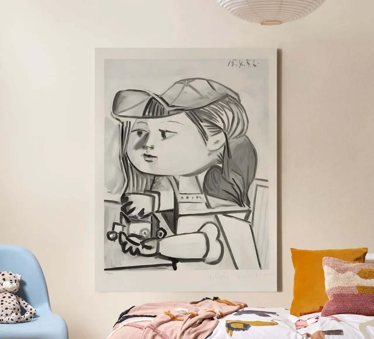 Picasso "Ragazza con cappello" Stampa ritratto in bianco e nero tela con Cornice a cassetta da homdeco