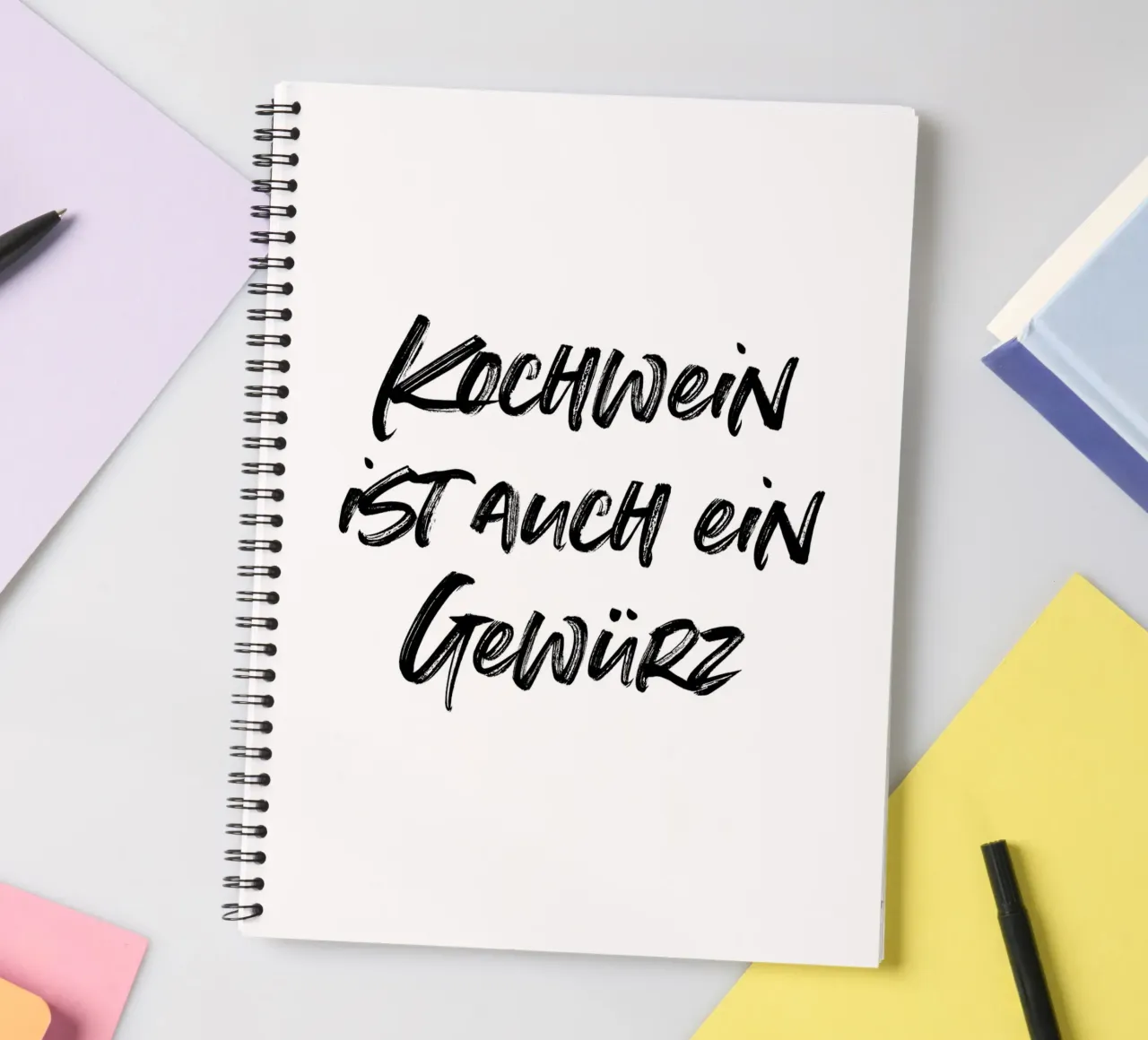 Kochwein ist auch ein Gewürz | minimalistic design spiral notebook by just typo