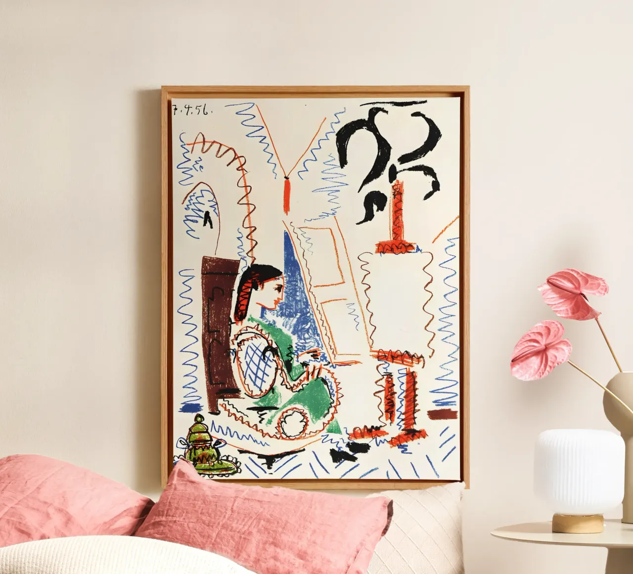 Picasso "Vrouw bij Schildersezel" Expressieve Tekening Print canvas met Baklijst van homdeco