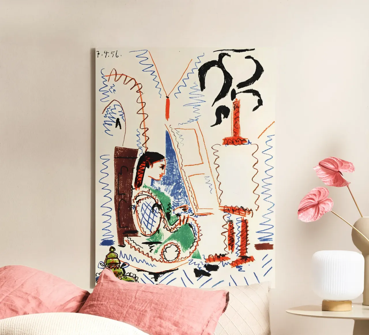 Picasso "Vrouw bij Schildersezel" Expressieve Tekening Print canvas met Baklijst van homdeco