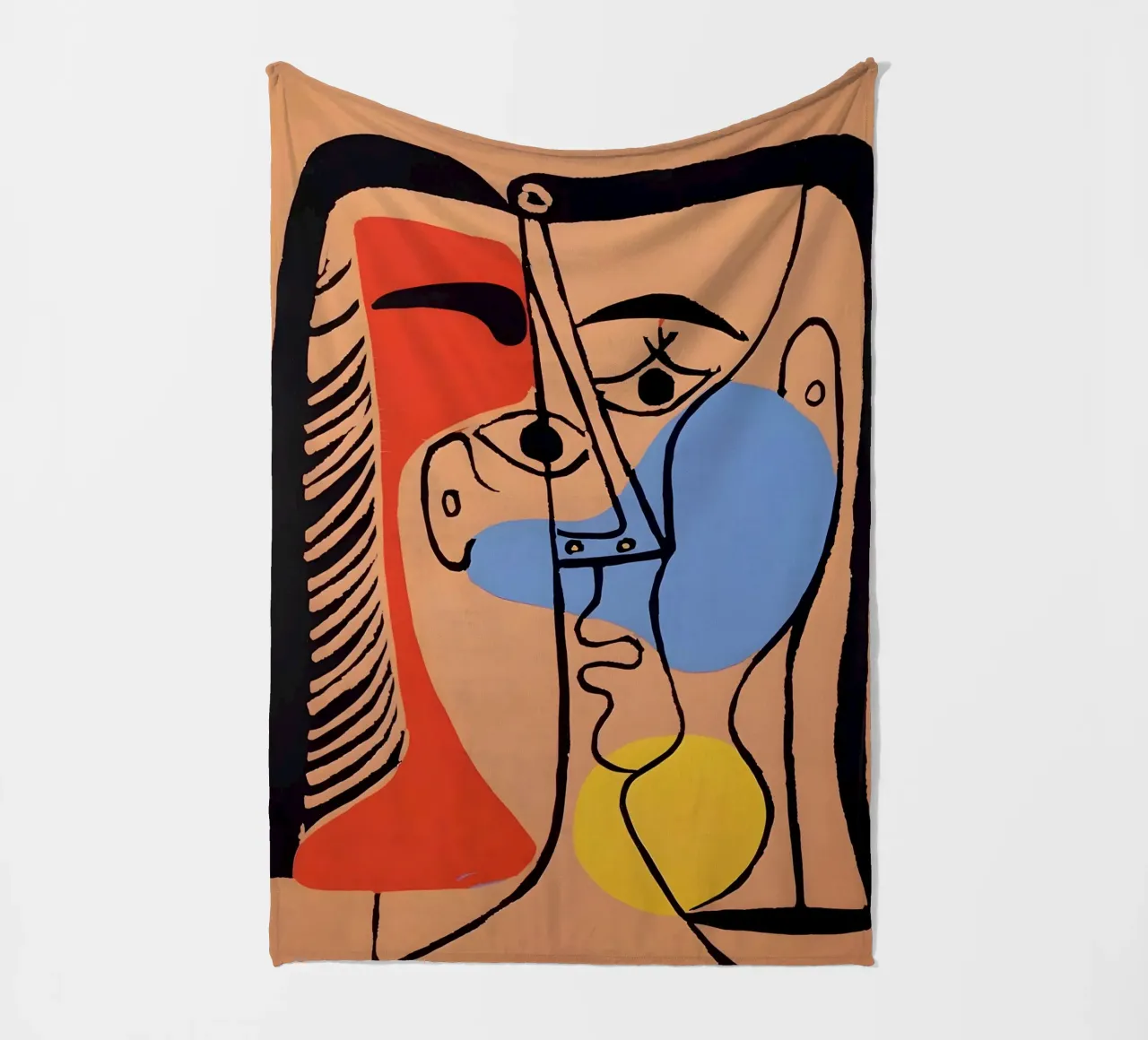 Picasso "Abstracted Visage" Bold Color Block Print fleece blanket by homdeco