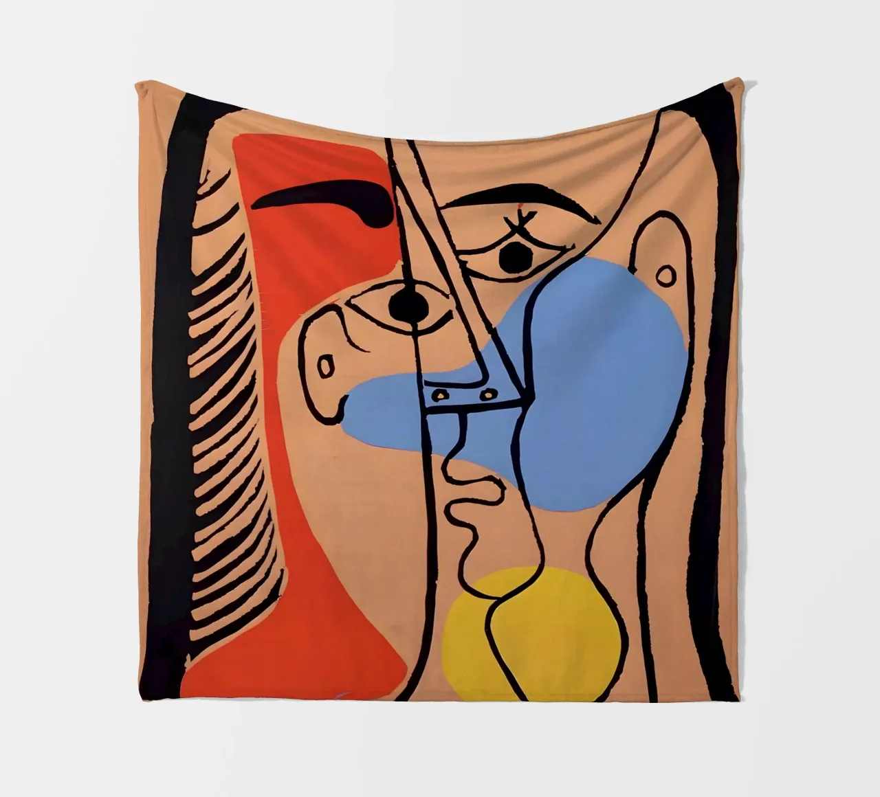 Picasso "Abstracted Visage" Bold Color Block Print fleece blanket by homdeco