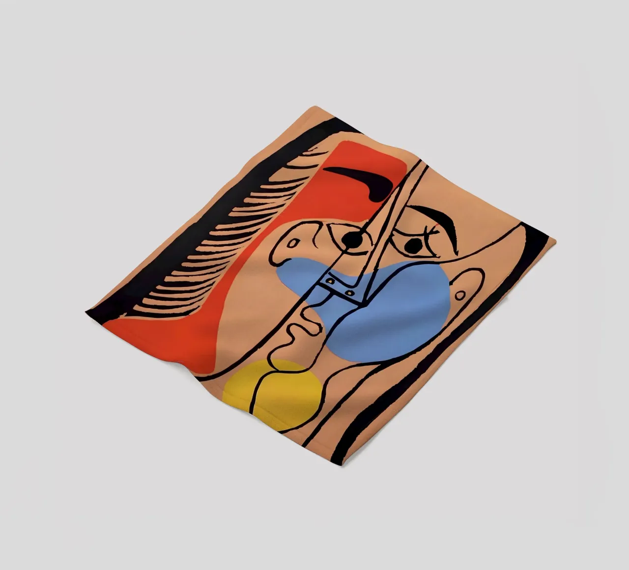Picasso "Abstracted Visage" Bold Color Block Print fleece blanket by homdeco
