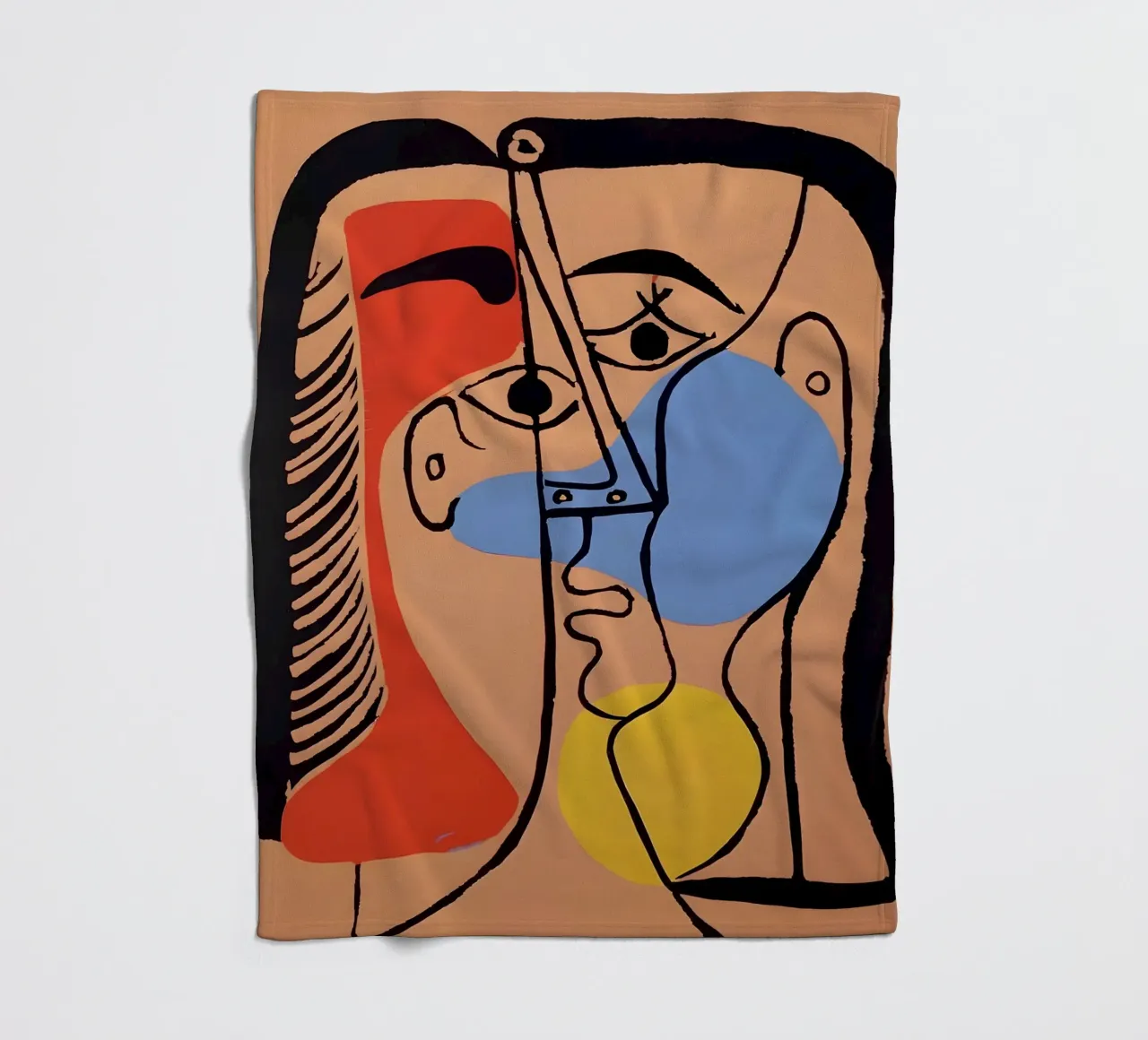 Picasso "Abstracted Visage" Bold Color Block Print fleece blanket by homdeco