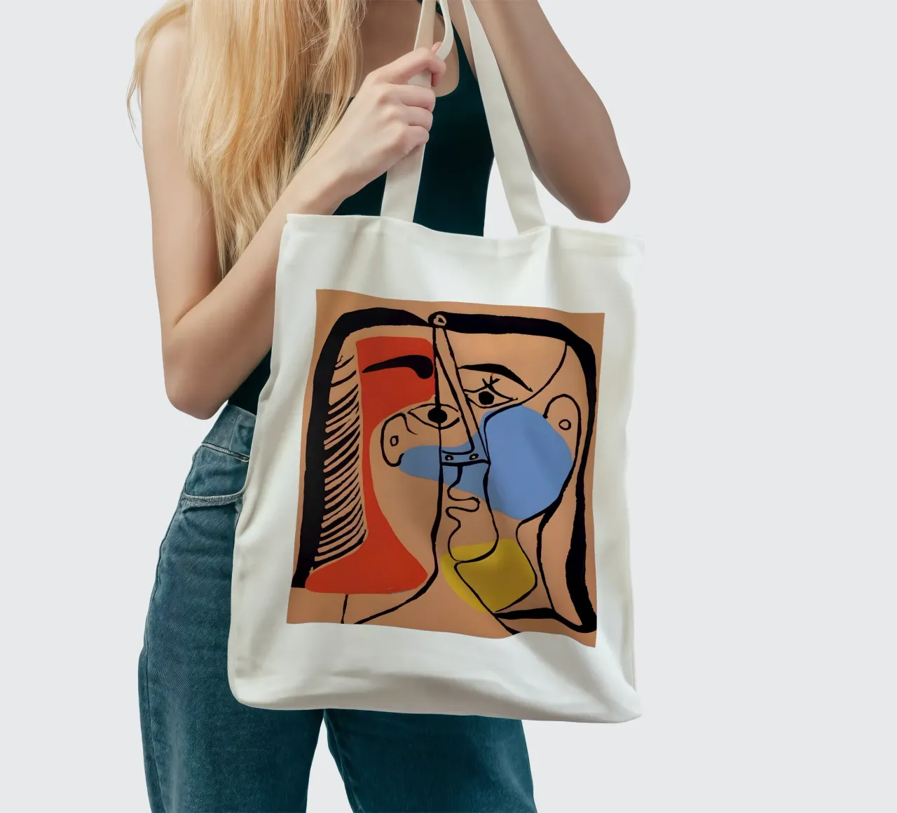 Picasso "Abstracted Visage" Bold Color Block Print tote bag by homdeco