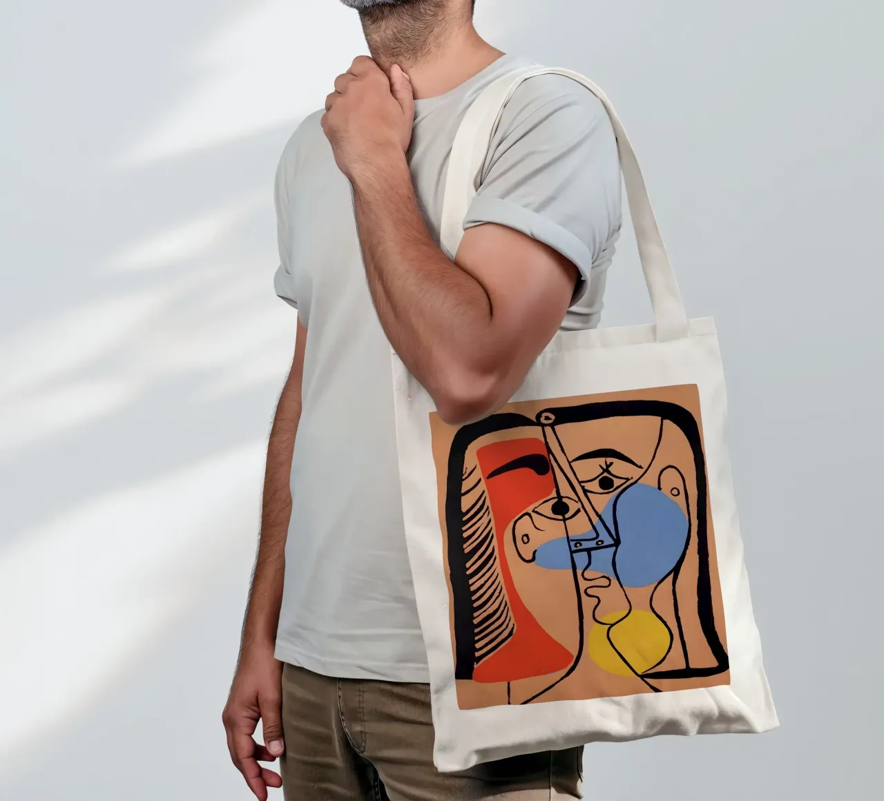 Picasso "Abstracted Visage" Bold Color Block Print tote bag by homdeco