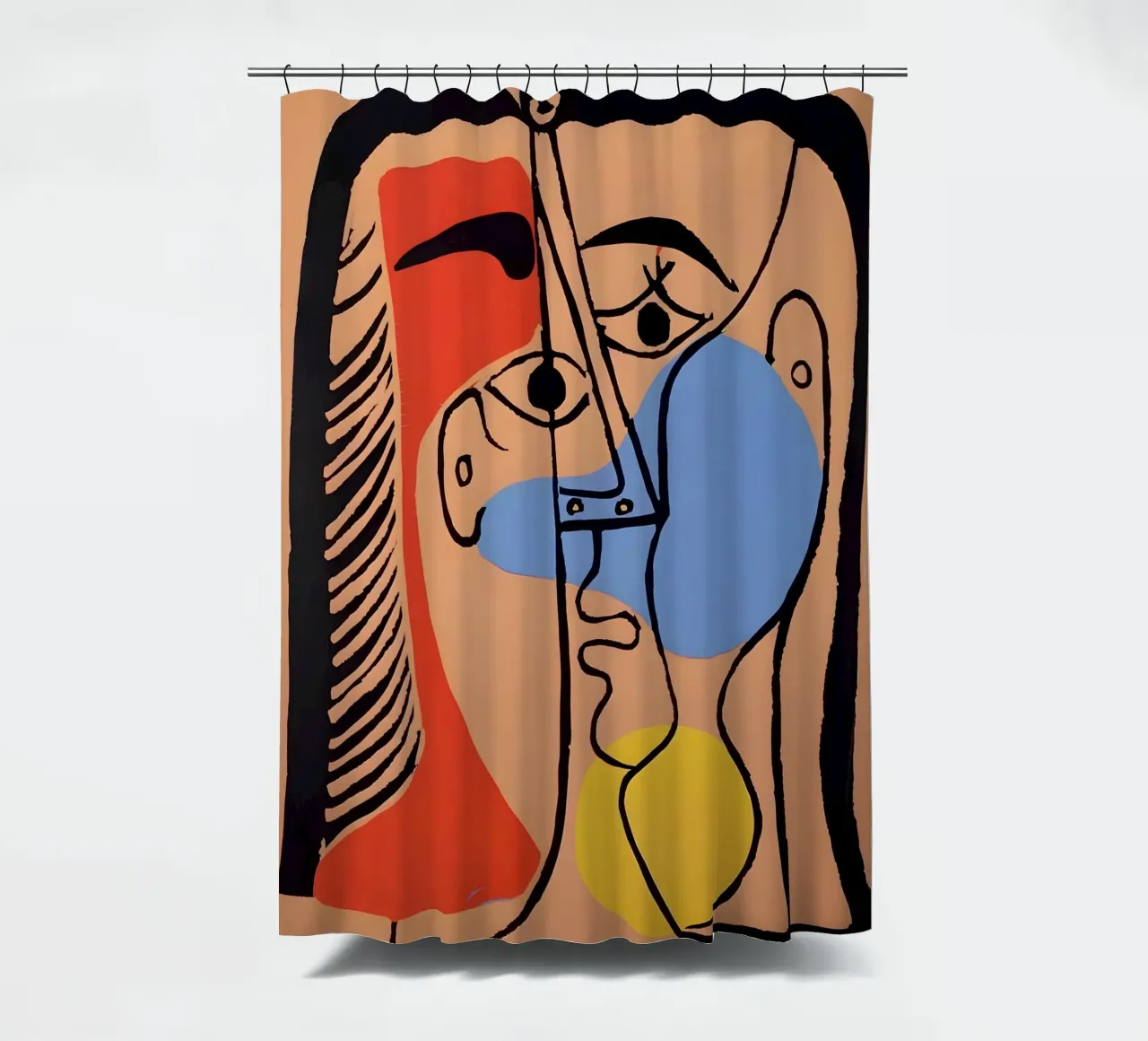 Picasso "Abstracted Visage" Bold Color Block Print shower curtain by homdeco