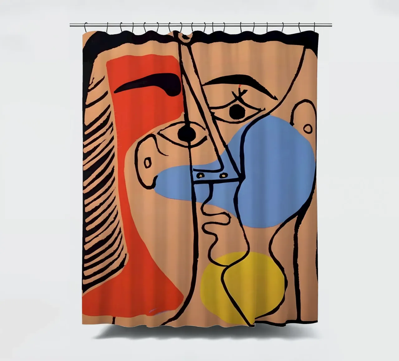 Picasso "Abstracted Visage" Bold Color Block Print shower curtain by homdeco