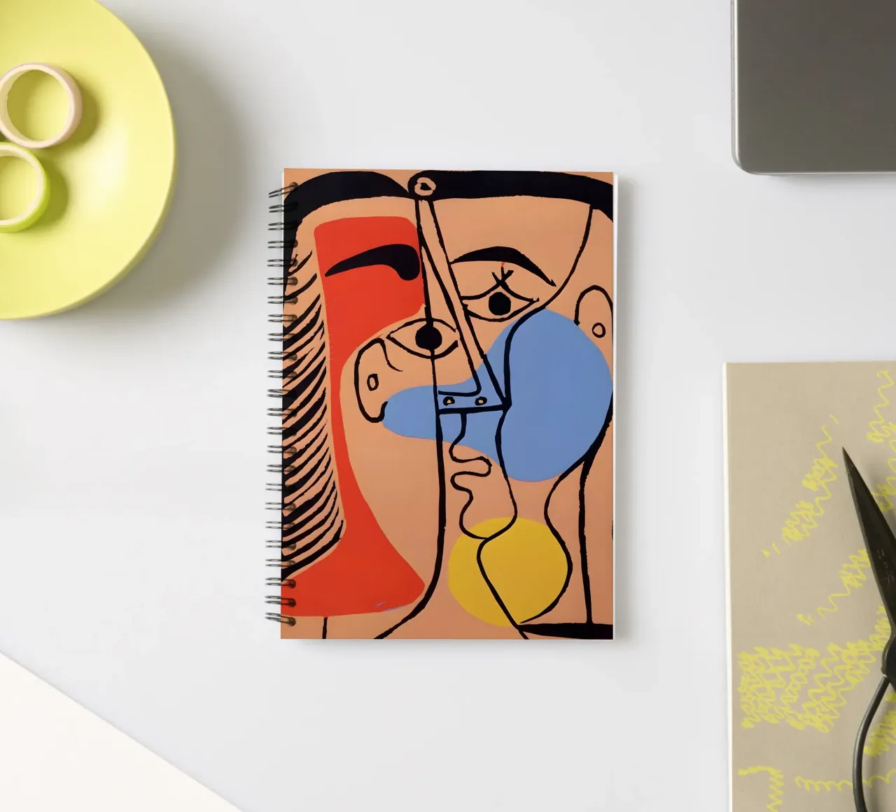 Picasso "Abstracted Visage" Bold Color Block Print spiral notebook by homdeco