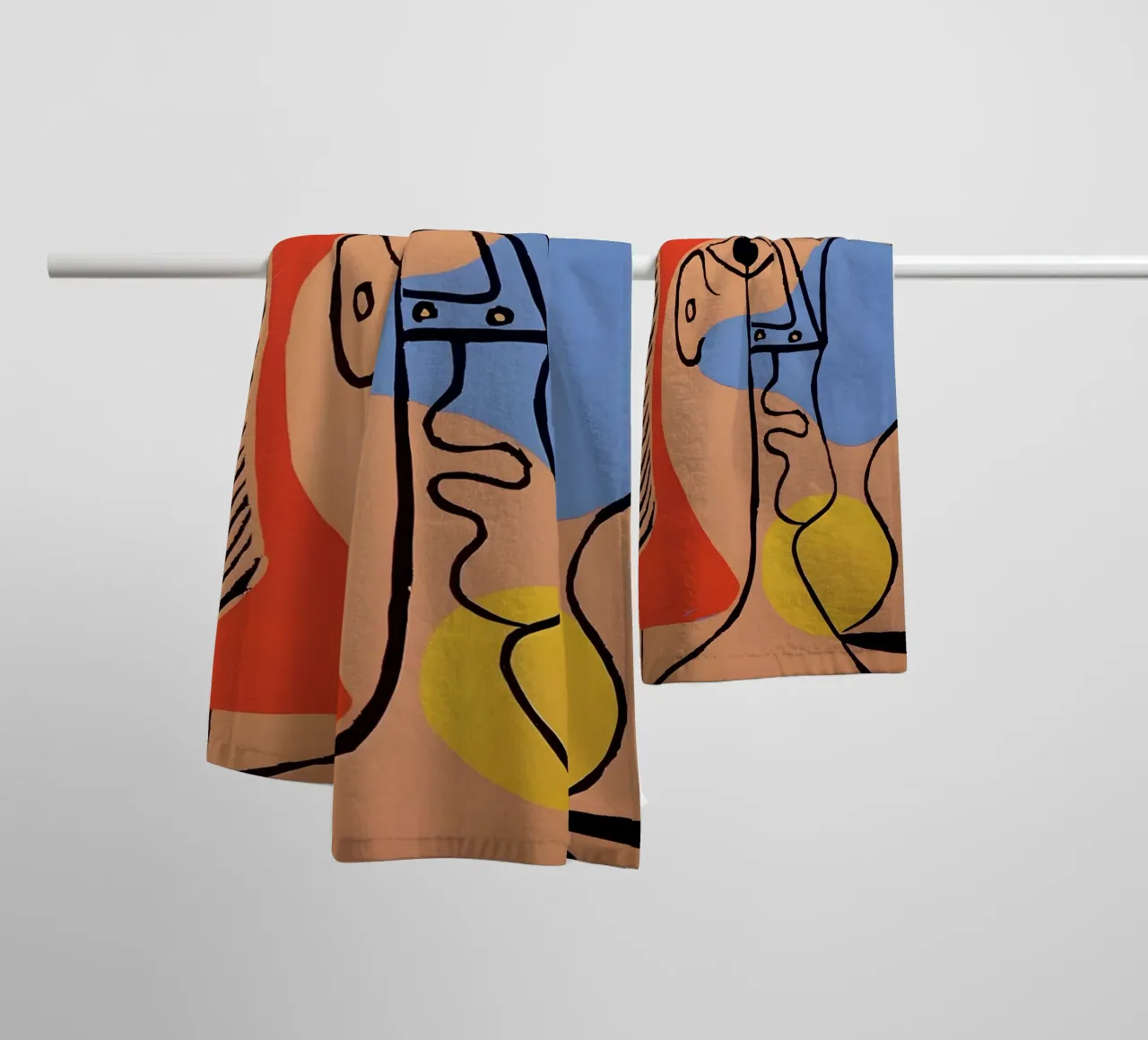 Picasso "Abstracted Visage" Bold Color Block Print towel by homdeco