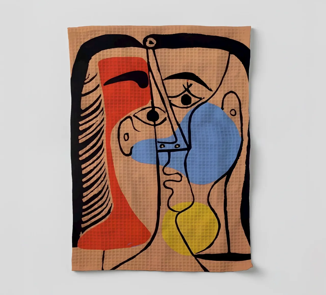 Picasso "Abstracted Visage" Bold Color Block Print tea towel by homdeco