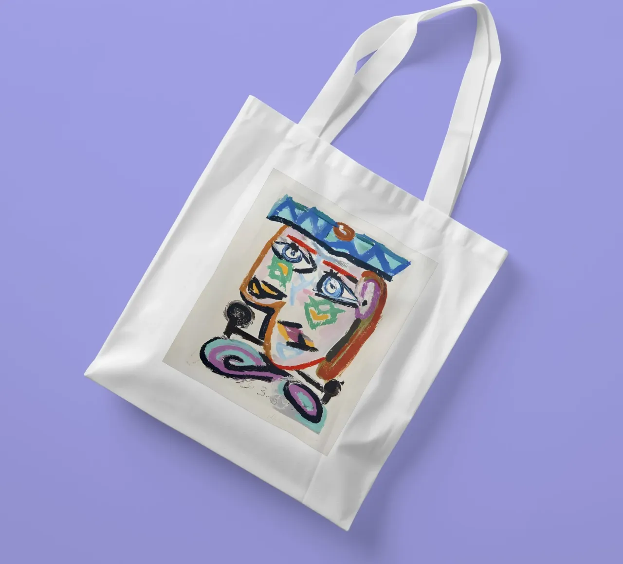 Picasso "Testa astratta" Pittura espressiva borsa in juta da homdeco