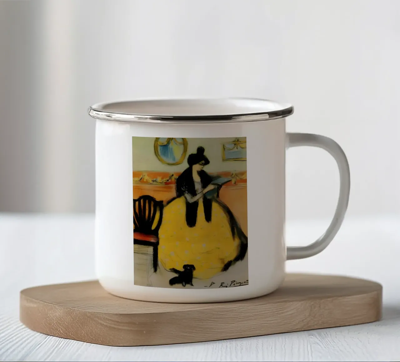 Picasso "Vrouw met hond" Print uit vroege periode emaille mok van homdeco