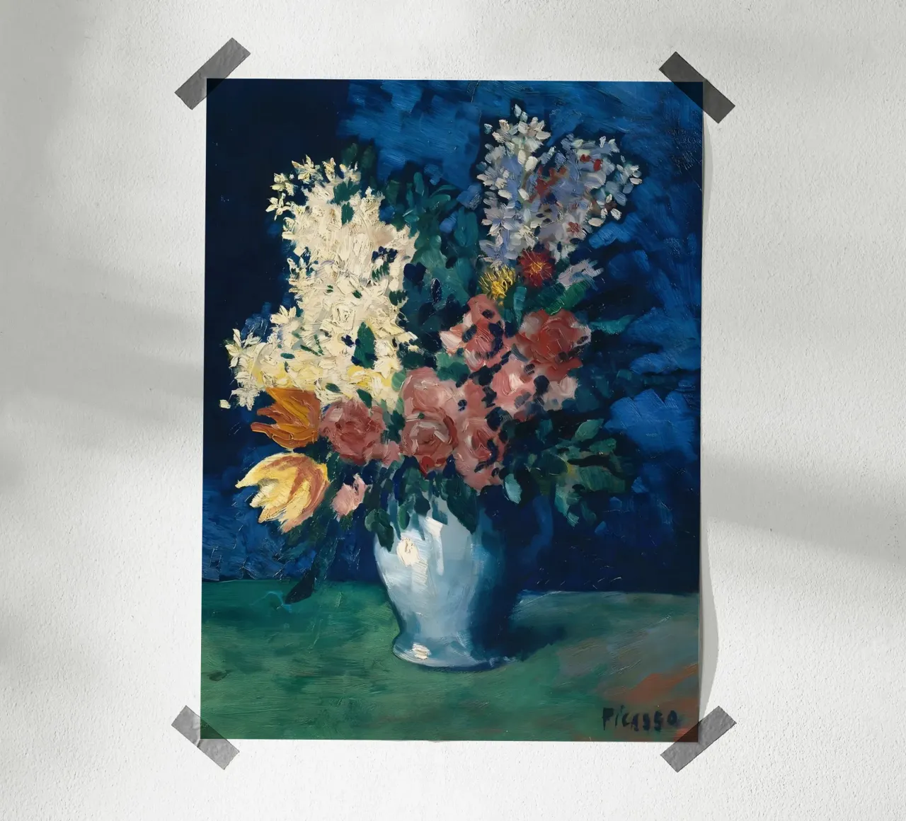 Picasso "Vase mit Blumen" Lebendiges Stillleben Poster mit Holzrahmen von homdeco