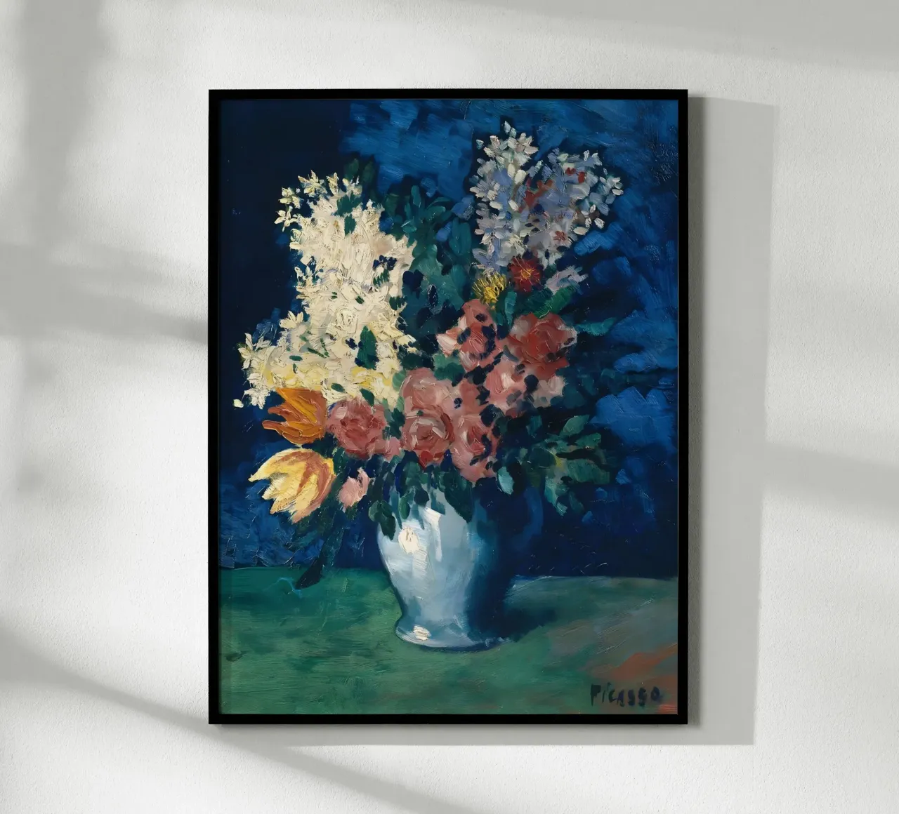 Picasso "Vase mit Blumen" Lebendiges Stillleben Poster mit Holzrahmen von homdeco