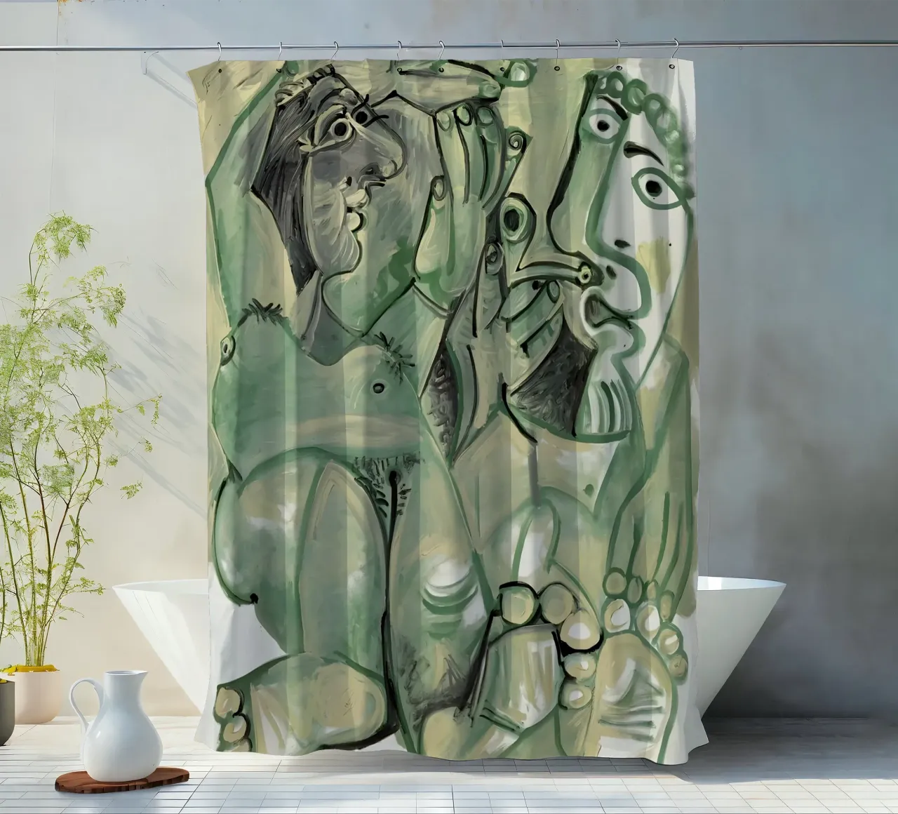 Picasso "Figures in Green" Dynamic Cubist Abstract shower curtain by homdeco