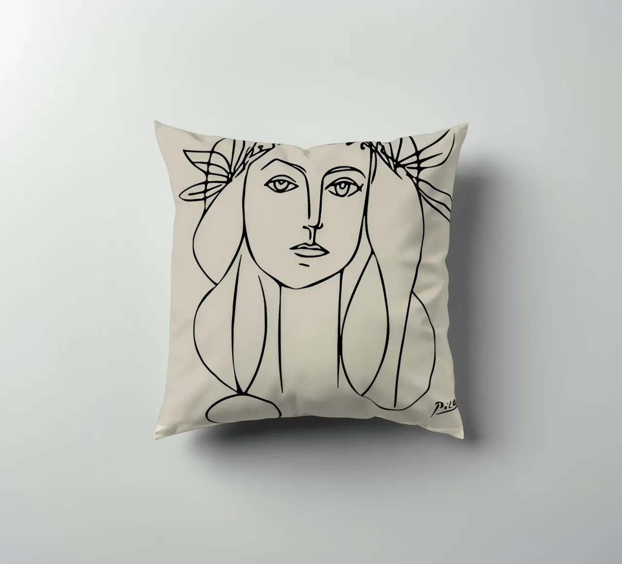 Picasso "Portrait of Françoise" Line Art Print decorative cushion by homdeco