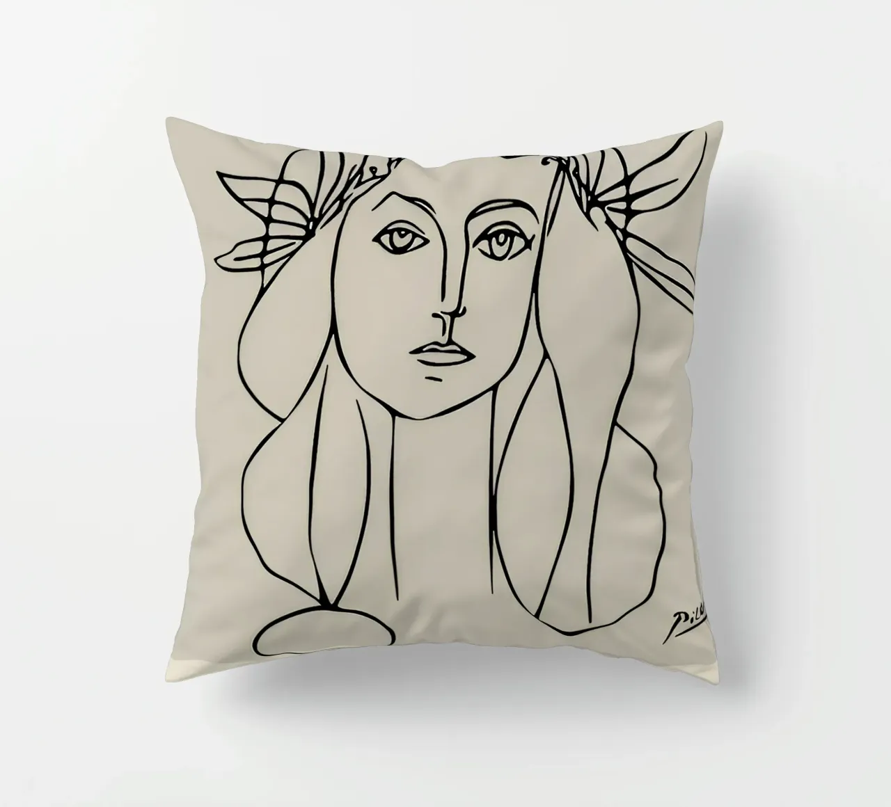 Picasso "Portrait of Françoise" Line Art Print decorative cushion by homdeco