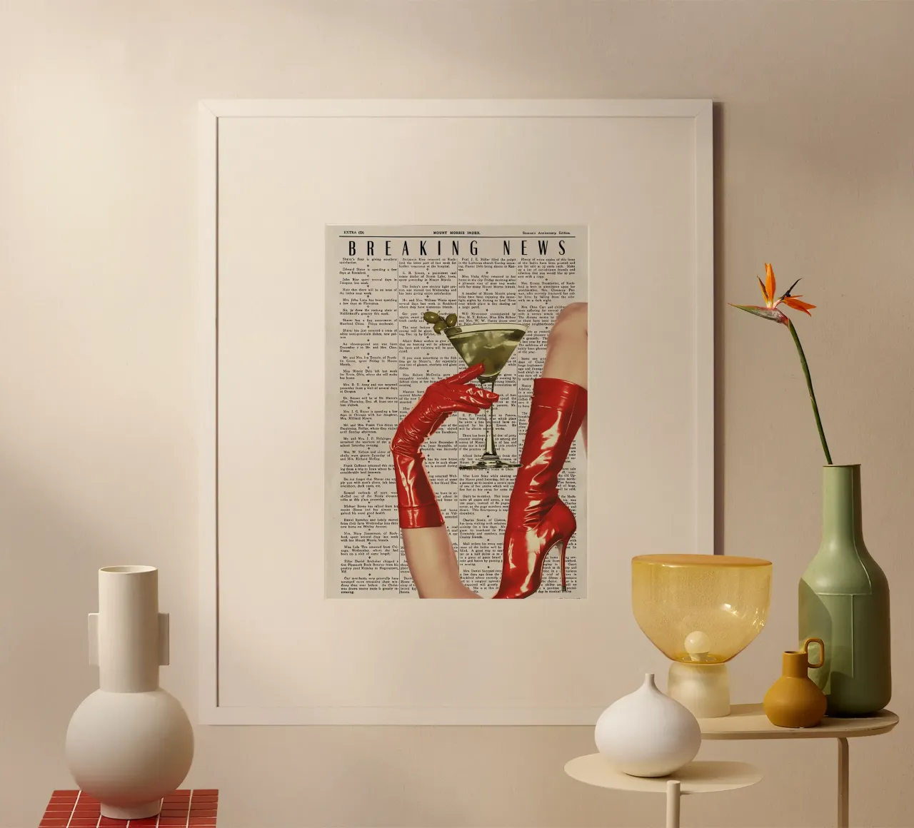 "Breaking News" Pop Art Femme Fatale - Tacchi rossi e olive poster da NorwesClub