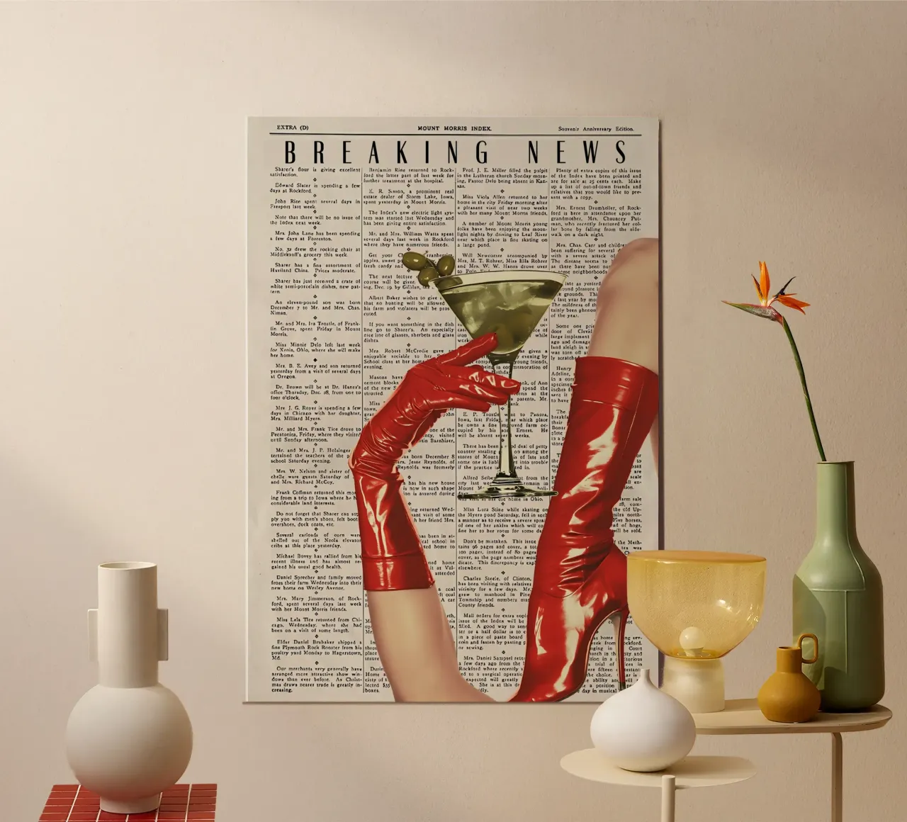 "Breaking News" Pop Art Femme Fatale - Tacchi rossi e olive poster da NorwesClub
