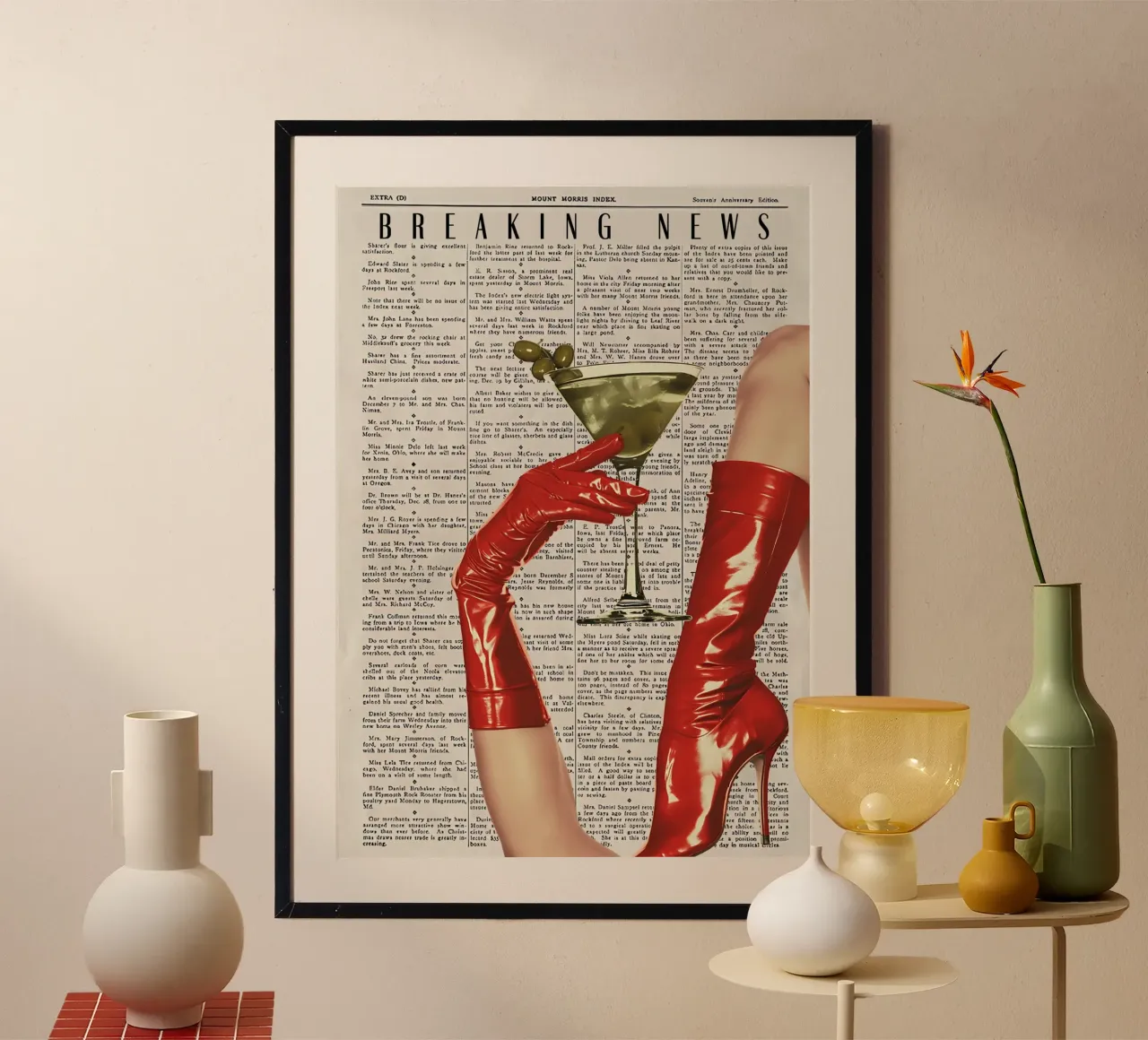 "Breaking News" Pop Art Femme Fatale - Tacchi rossi e olive poster da NorwesClub