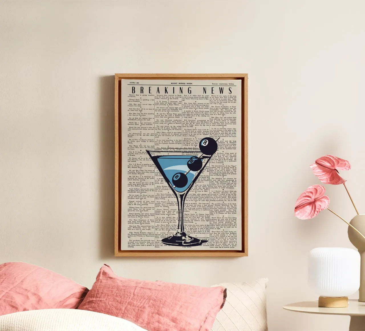 "Breaking News" Pop Art Cocktail - Mount Morris Index canvas with Floater frame by NorwesClub