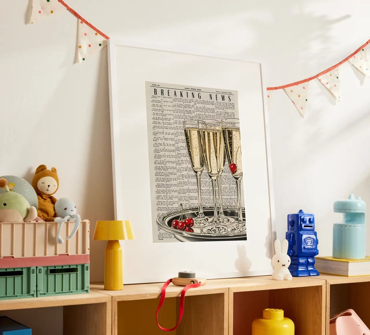 "Breaking News" Pop Art Champagne e ciliegie - Celebration poster da NorwesClub