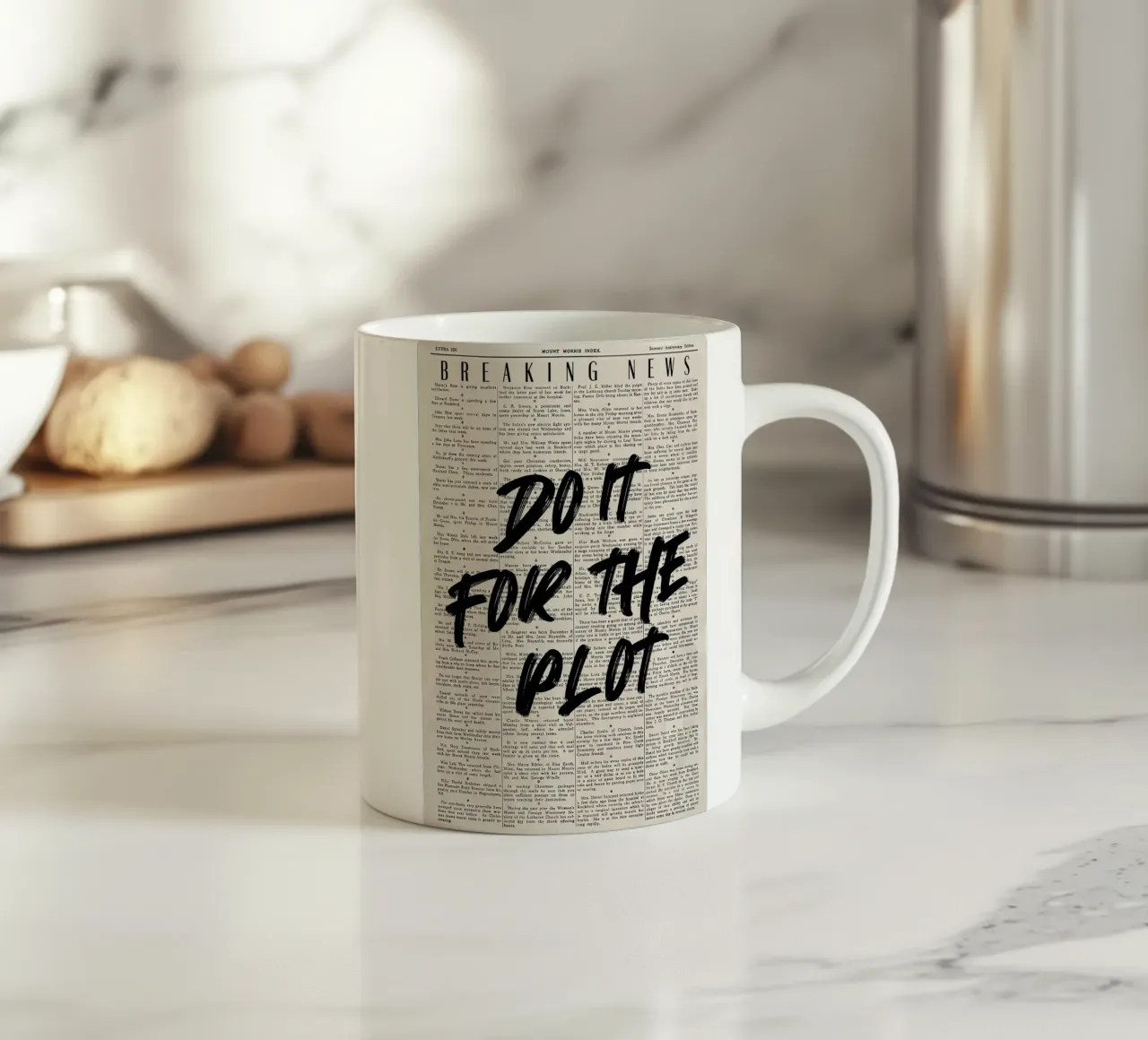 "Do It For The Plot" - Motivierende Grunge-Zeitungsgrafik Keramik Tasse von NorwesClub