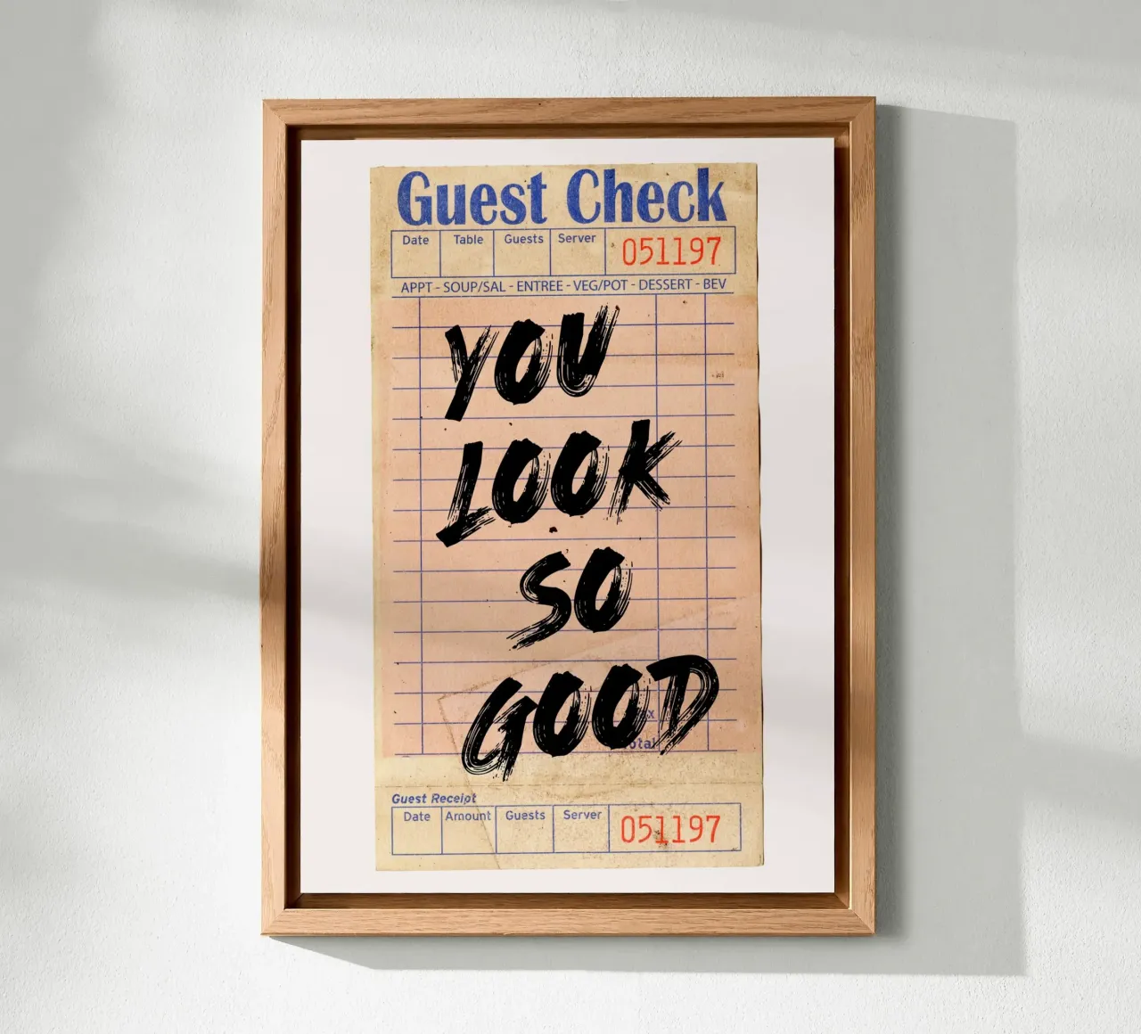 "You Look So Good" Vintage Guest Check Pop Art aluminio dibond de NorwesClub