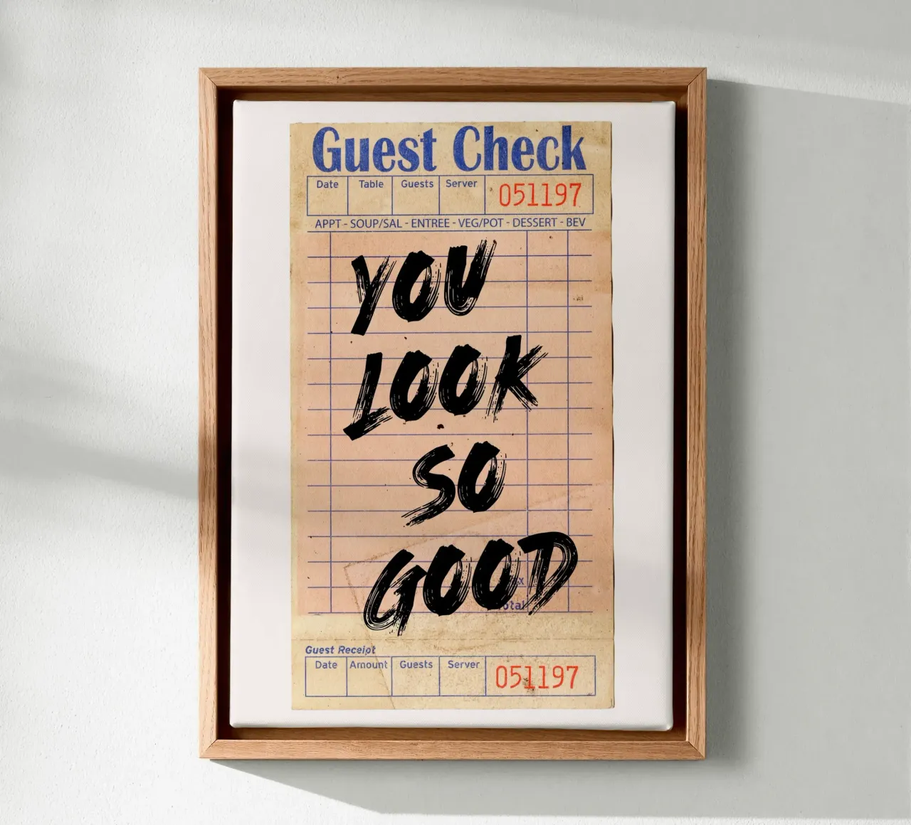 "You Look So Good" Vintage Guest Check Pop Art canvas met Baklijst van NorwesClub