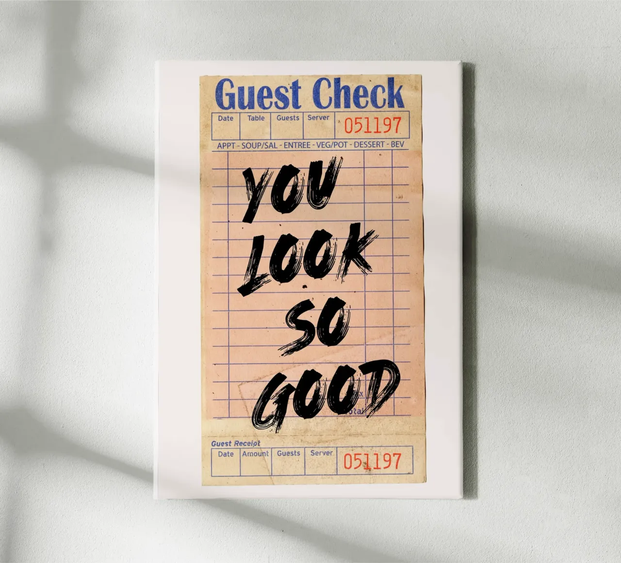 "You Look So Good" Vintage Guest Check Pop Art canvas met Baklijst van NorwesClub