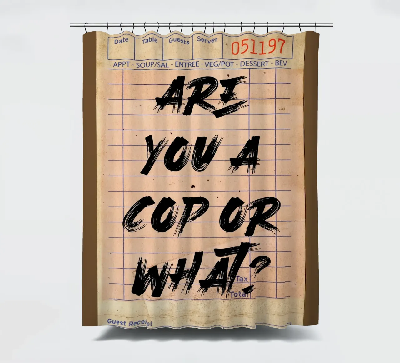 "Bist du ein Bulle oder was?" - Provokative Typografie-Kunst Duschvorhang von NorwesClub