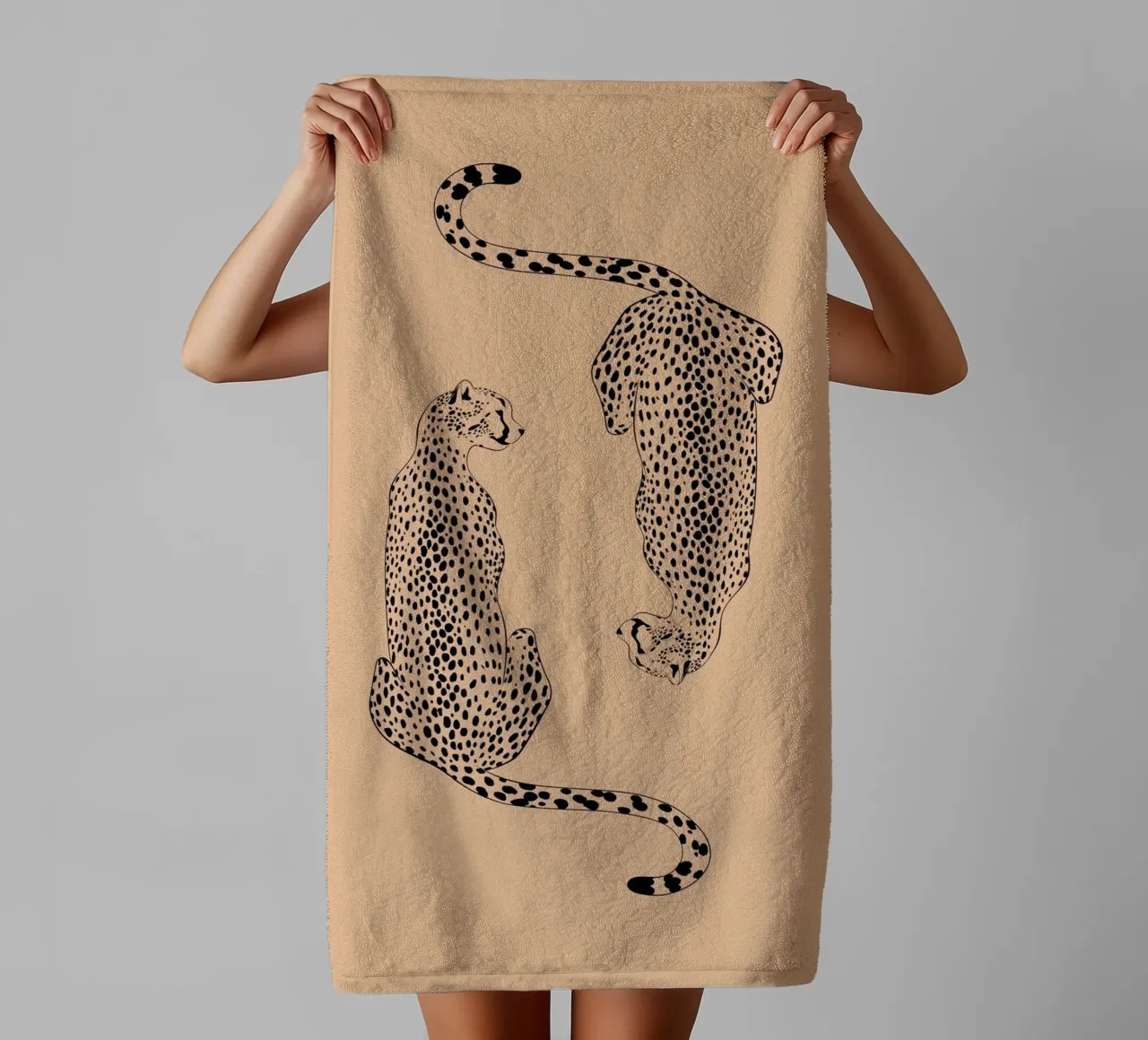 Mirroring Cheetahs - Elegant Minimalist Wildlife Art towel by NorwesClub