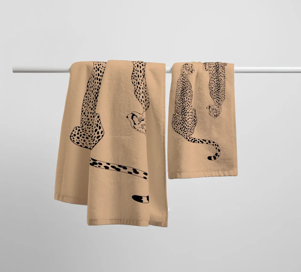 Mirroring Cheetahs - Elegant Minimalist Wildlife Art towel by NorwesClub