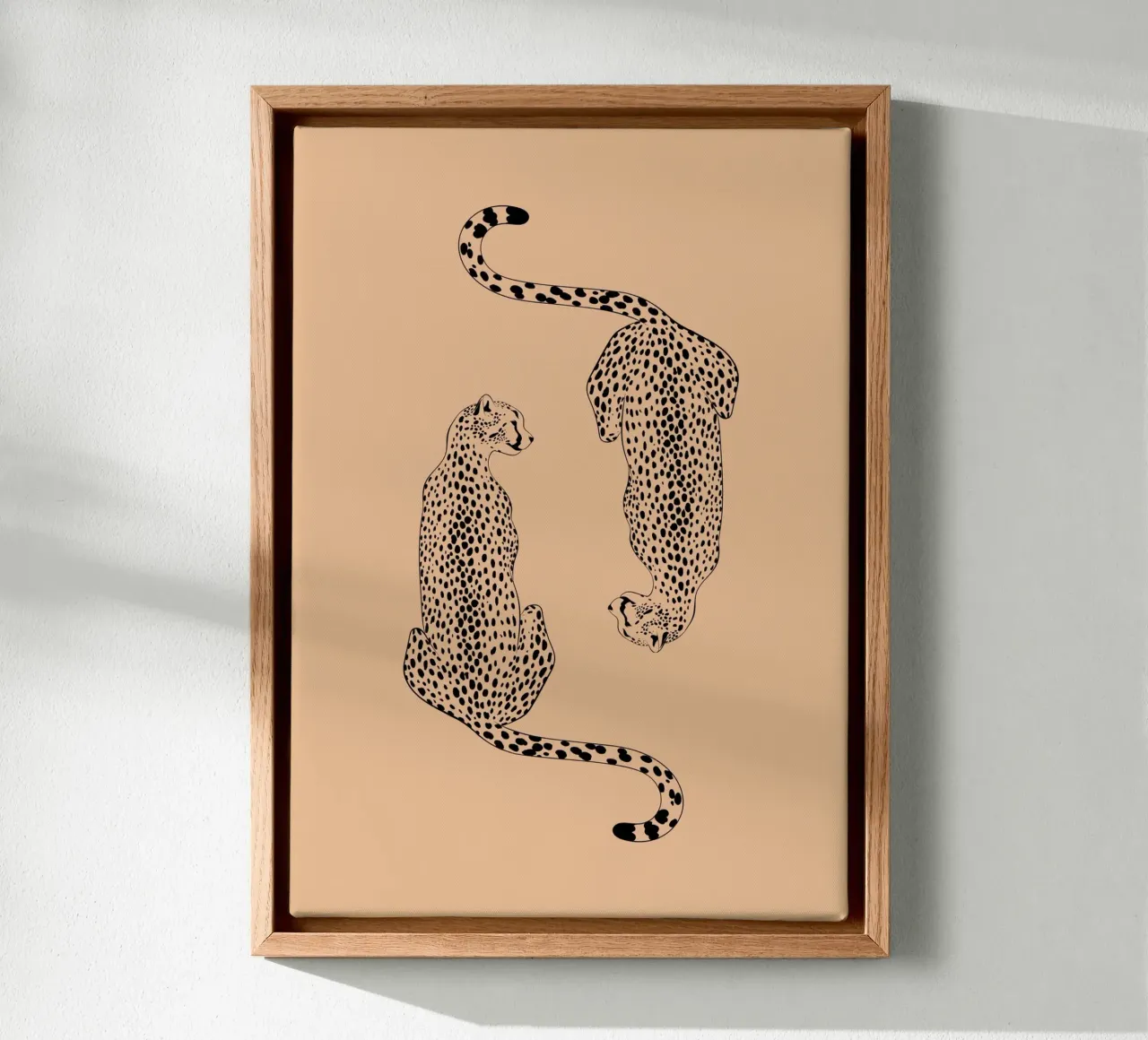 Mirroring Cheetahs - Elegant Minimalist Wildlife Art canvas with Floater frame by NorwesClub