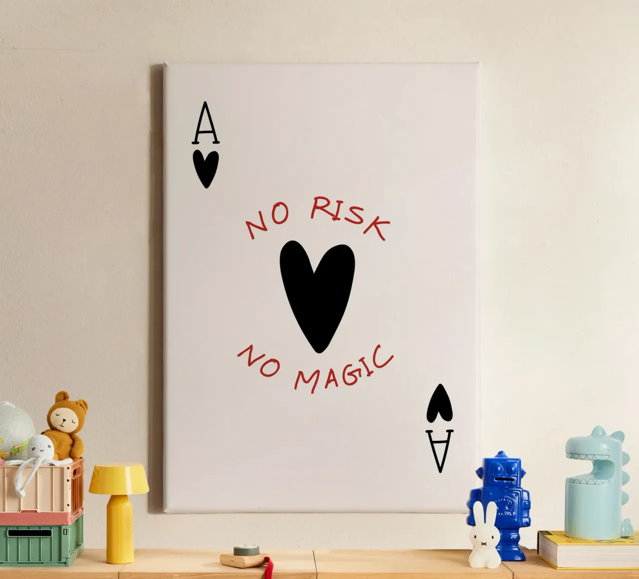 "No Risk No Magic" - Inspiring Playful Typography Art canvas with Floater frame by NorwesClub