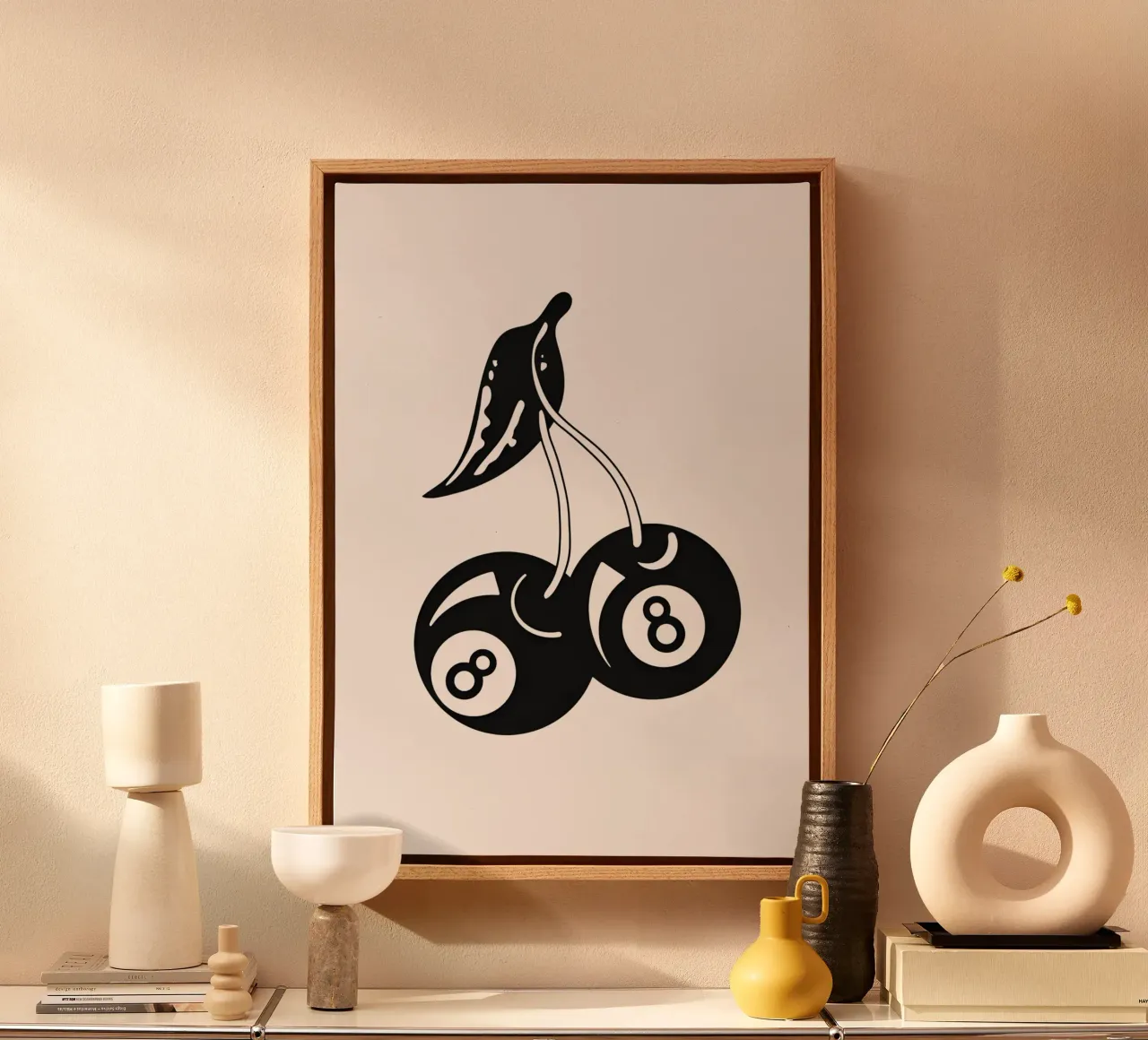 8 ciliegie a sfera - Illustrazione pop art retrò tela con Cornice a cassetta da NorwesClub