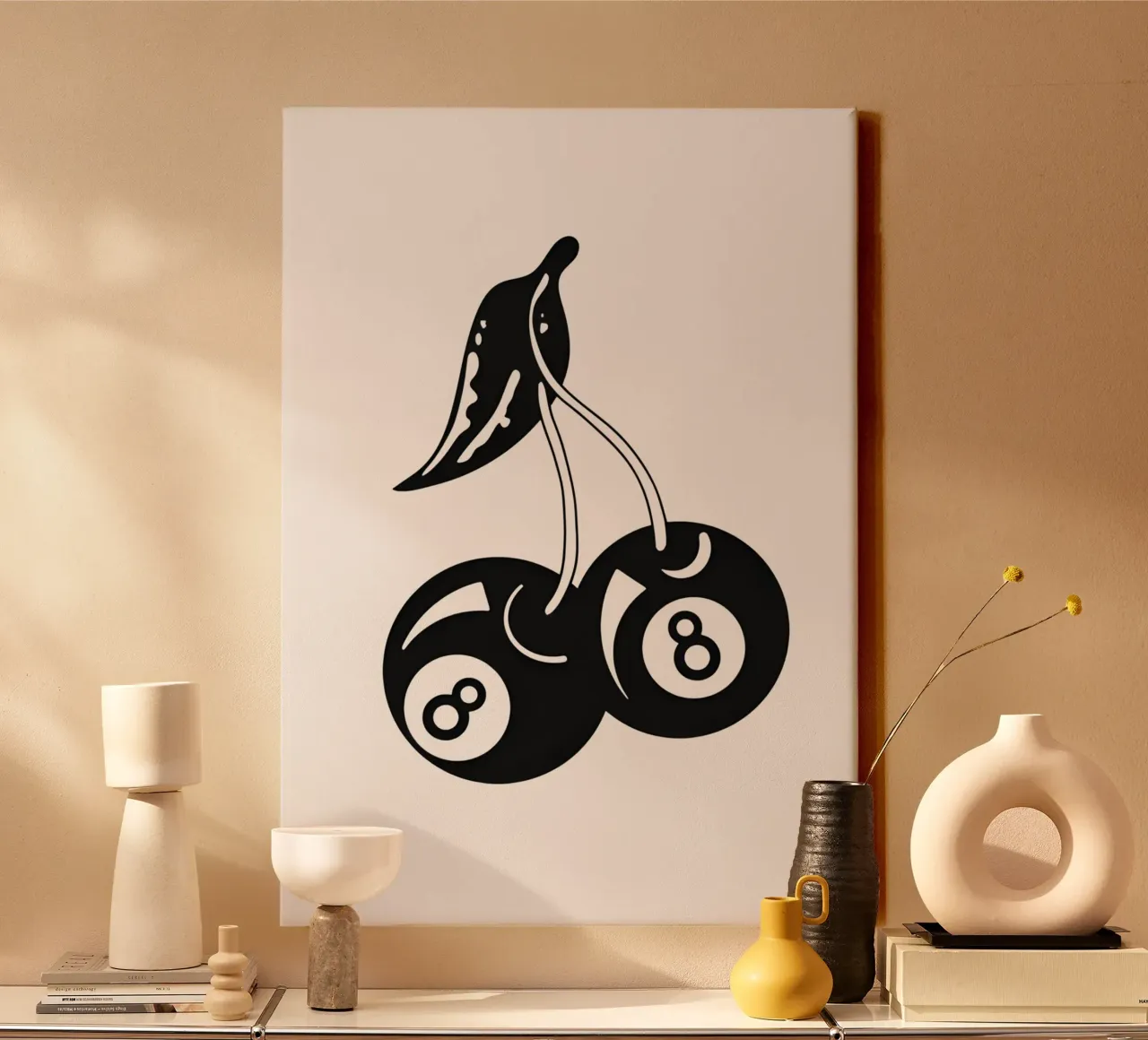 8 ciliegie a sfera - Illustrazione pop art retrò tela con Cornice a cassetta da NorwesClub