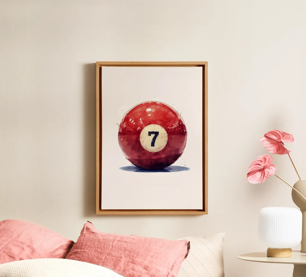 Lucky 7 Biljartbal - Pop Art-stijl Digitale Print canvas met Baklijst van NorwesClub