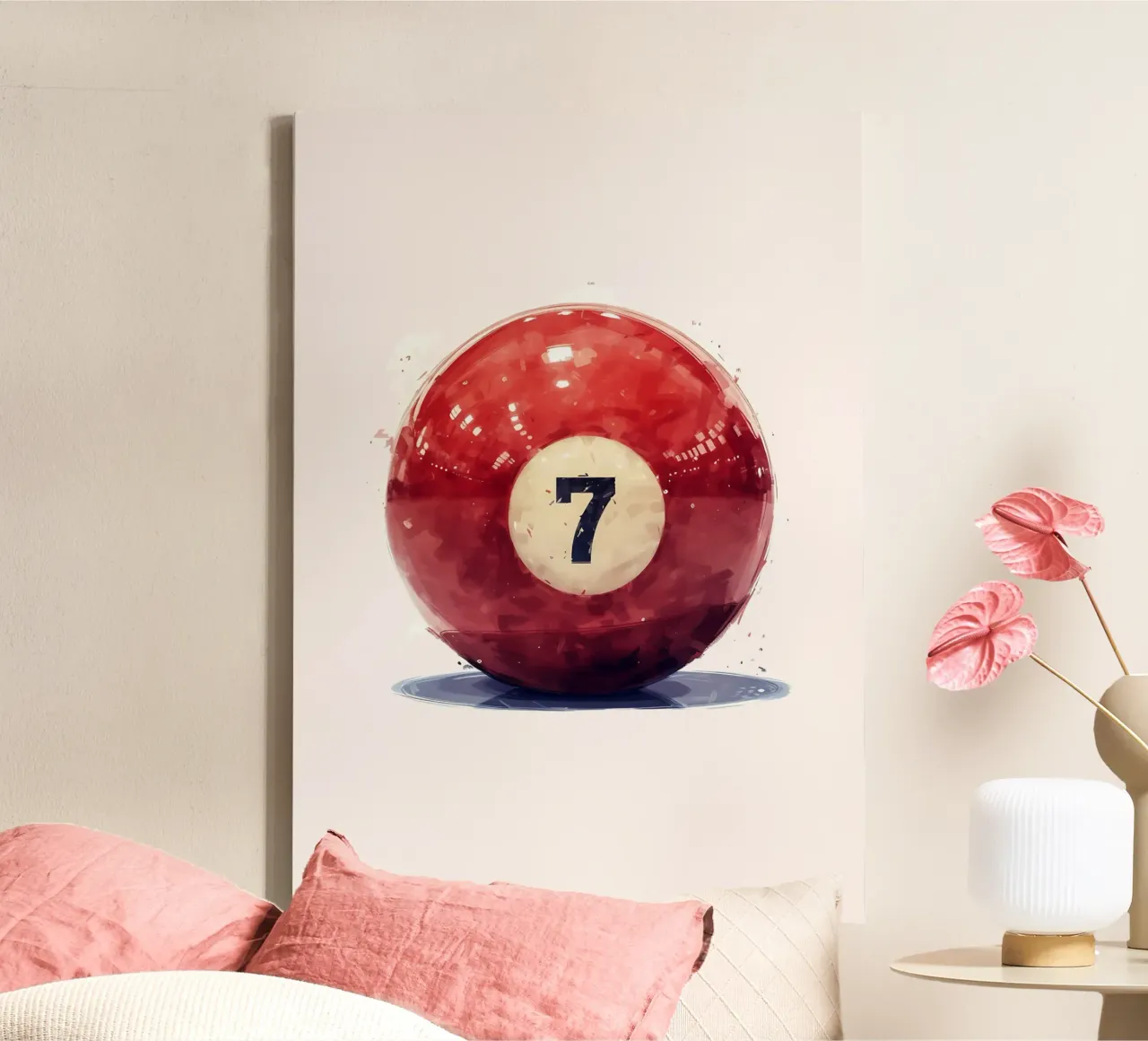 Lucky 7 Biljartbal - Pop Art-stijl Digitale Print canvas met Baklijst van NorwesClub