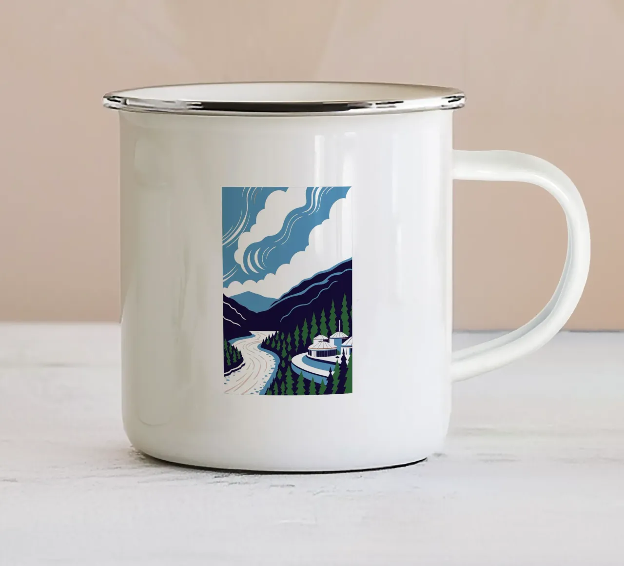 Natural Scenery of River and Mountain enamel mug by STORE PRESENCE