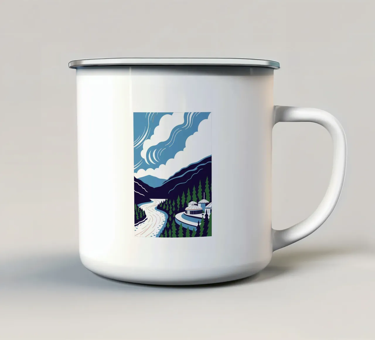 Natural Scenery of River and Mountain enamel mug by STORE PRESENCE
