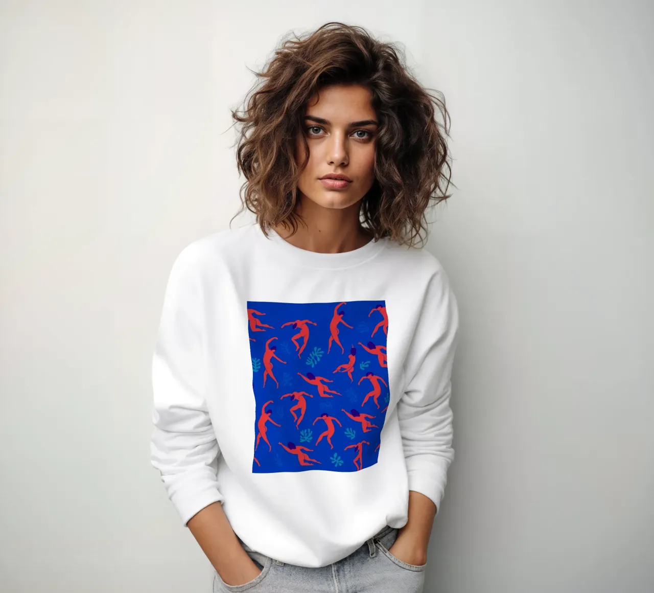 Dancing Figures Pattern Rojo Azul sudadera de Holly Holmes