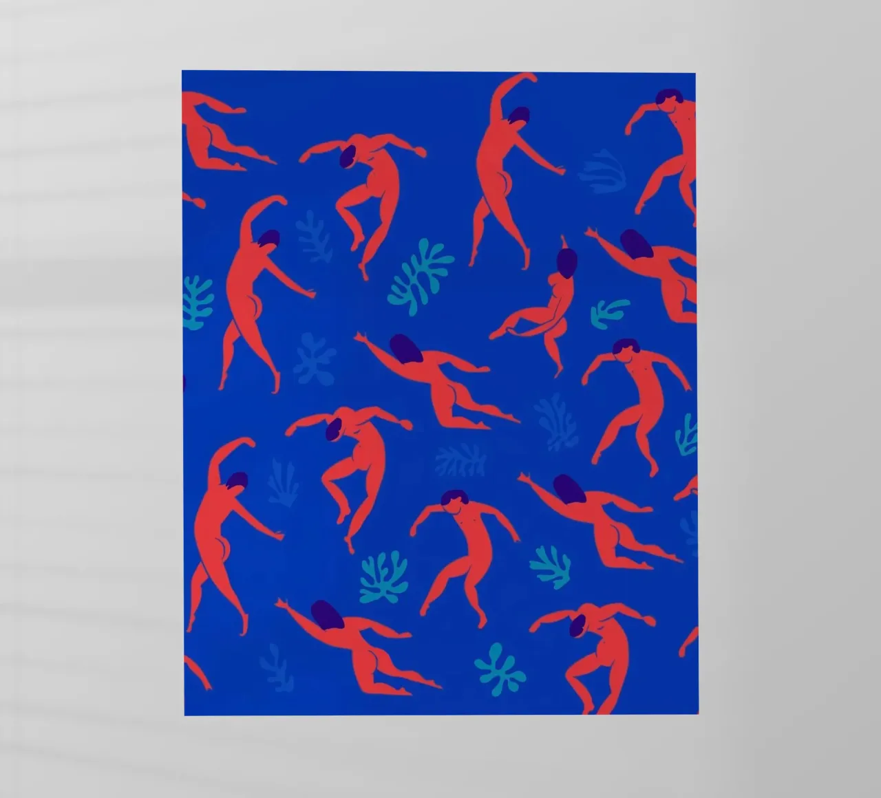 Dancing Figures Pattern Rojo Azul lámina retroiluminada de Holly Holmes