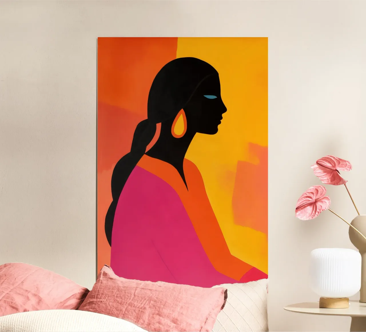 Elegante silhouette femminile nei colori del tramonto poster con telaio in plastica da Autofocus