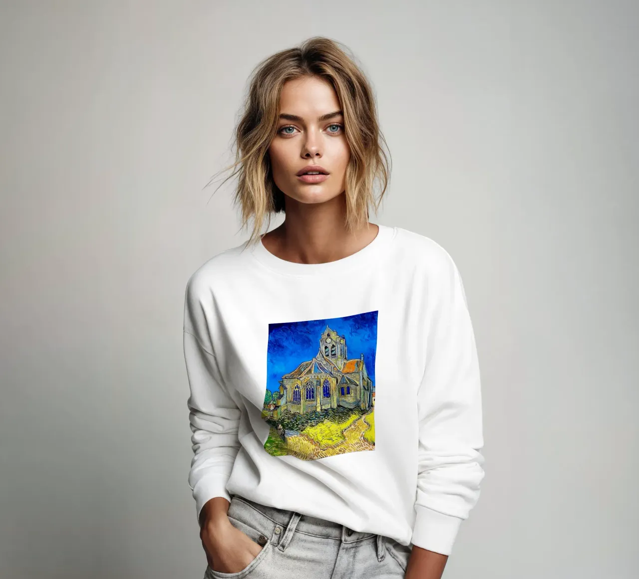 buildings and walking figures sweatshirt by cloud shop