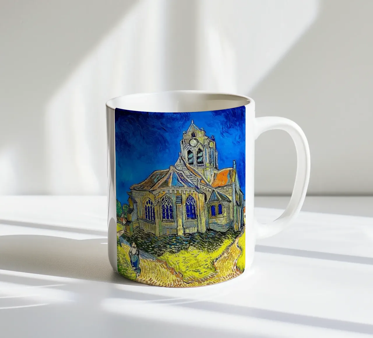 buildings and walking figures ceramic mug by cloud shop